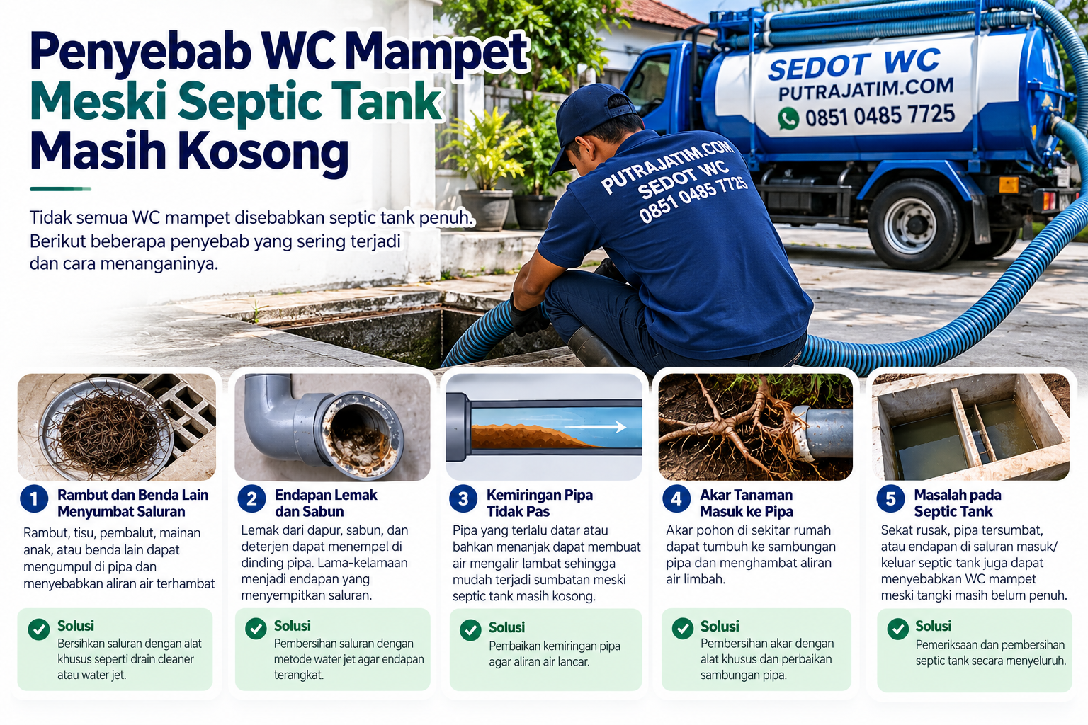 Penyebab WC mampet meski septic tank belum penuh seperti sumbatan pada pipa dan saluran