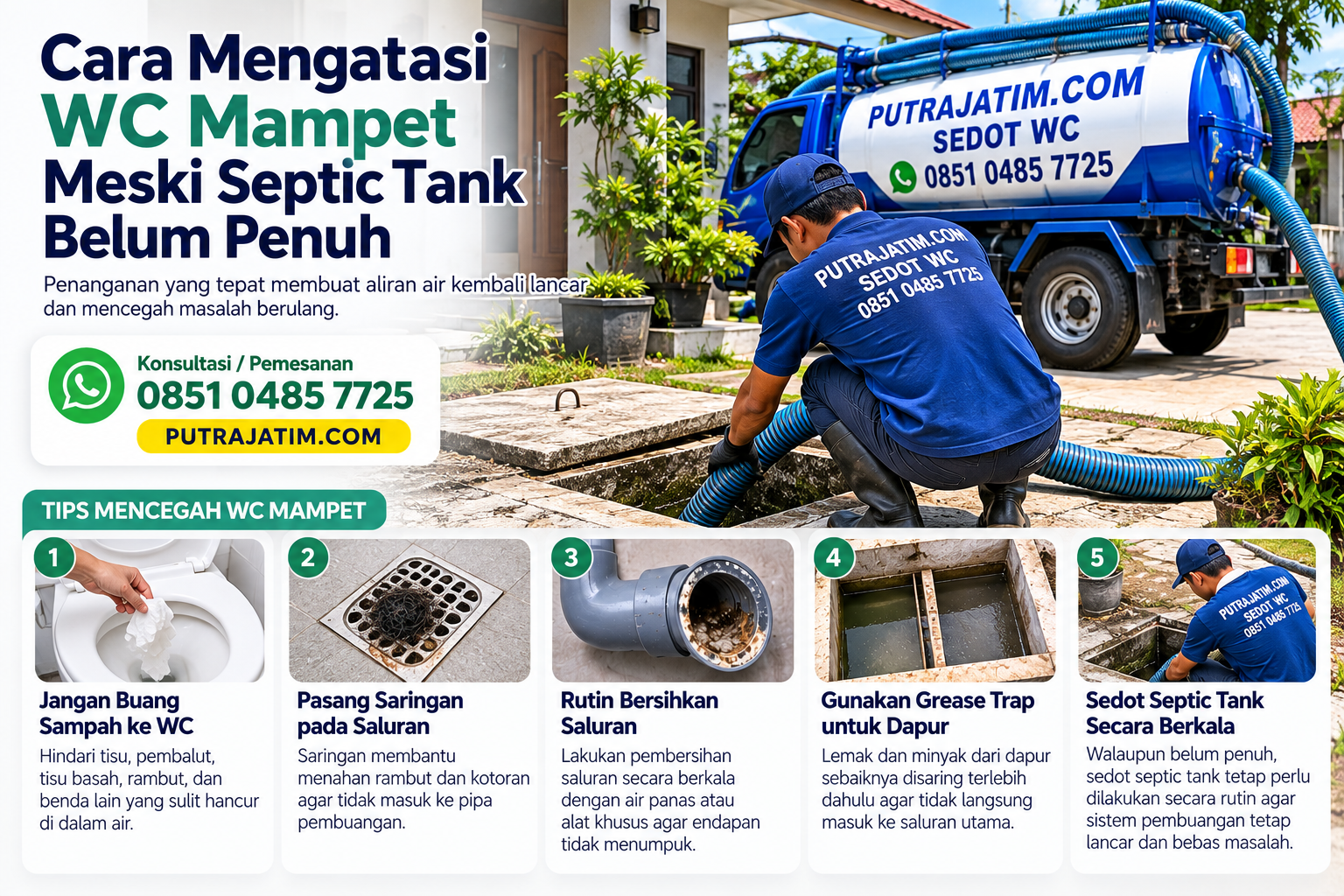 WC mampet padahal septic tank belum penuh dan penyebab saluran tersumbat